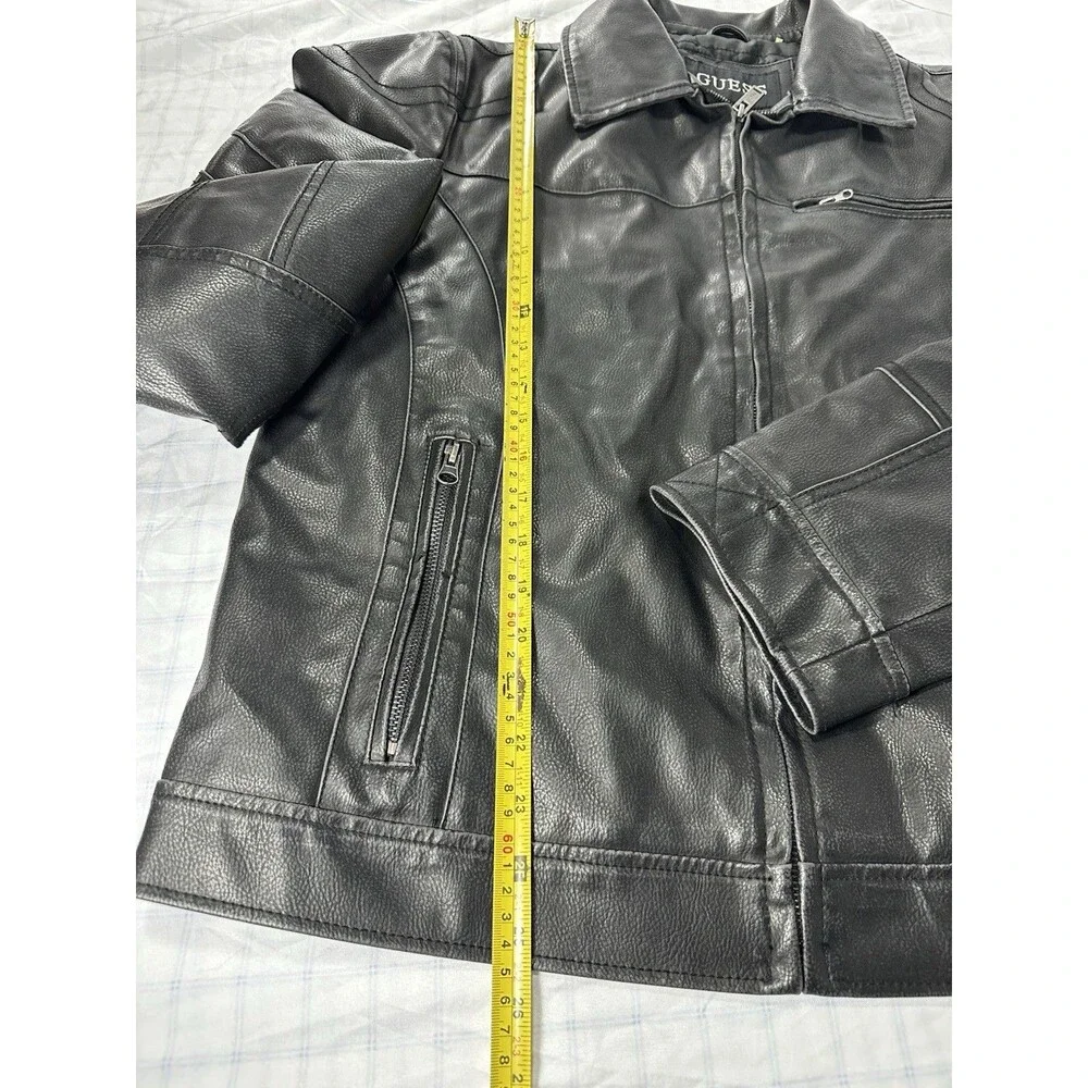 GUESS Men's Faux Leather Moto Biker Jacket Black Size Medium M Quilted Lining